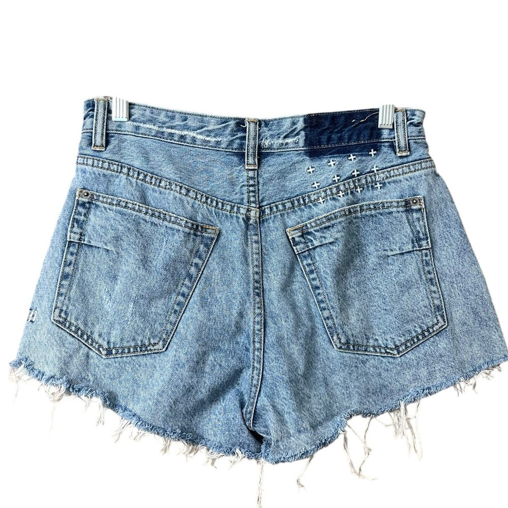 Ksubi Cut off Distressed Denim‎ Short Shorts Blue Light Wash Size 28